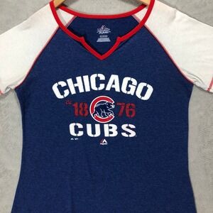 Majestic Chicago Cubs T-Shirt Baseball V-Neck Raglan Tee‎ XL